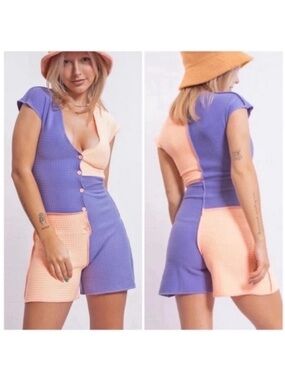 NWT Elsie & Fred Party In The Park Paneled Playsuit Purple Coral Color Block